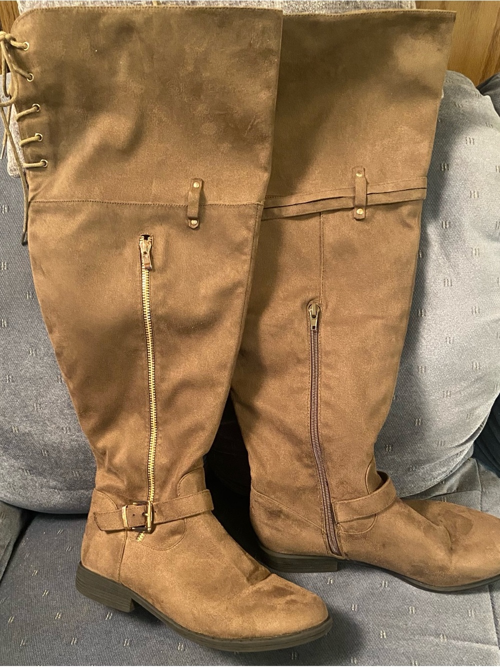 Over-the-Knee Brown Suede Lace-Up Zip Riding Boots